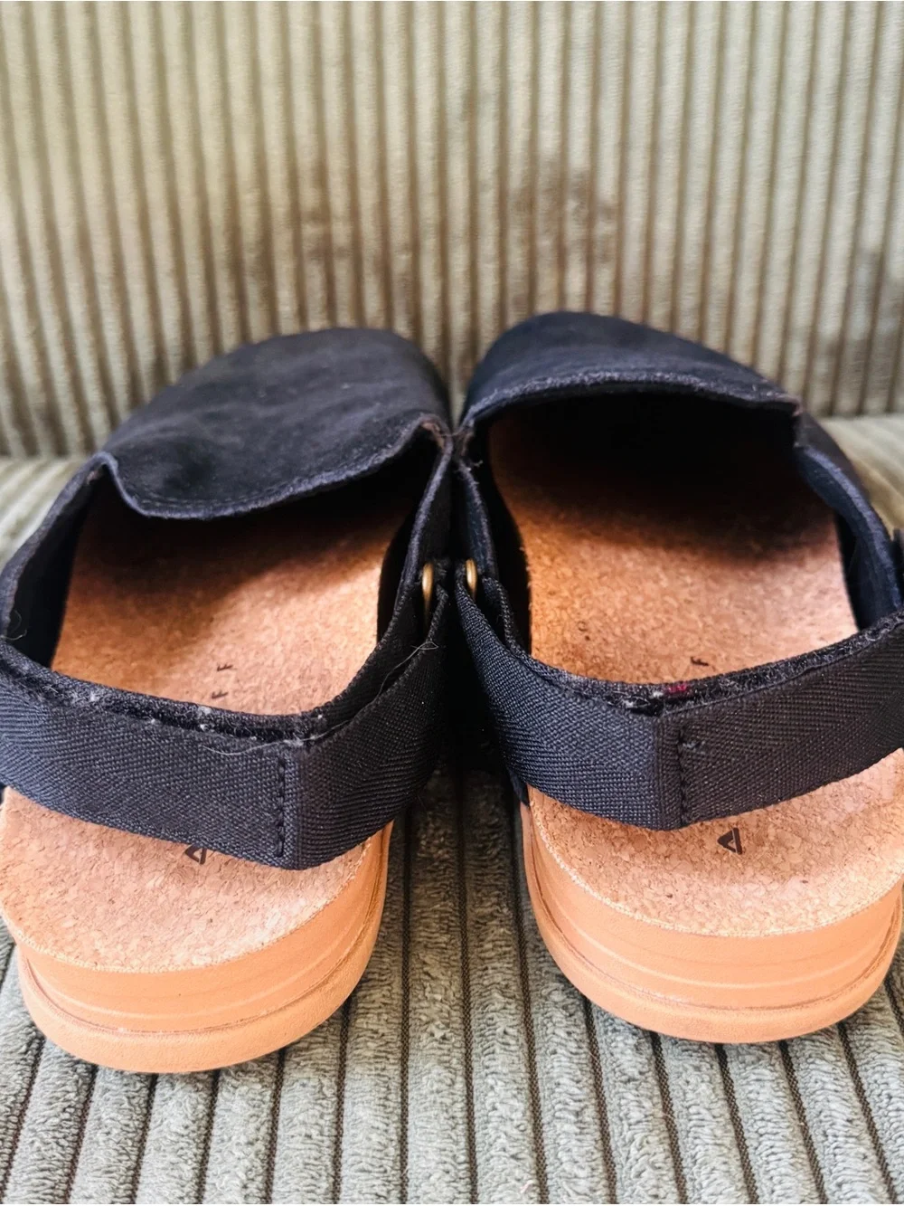Reef Black Suede Slip-On Flats with Cork Insole